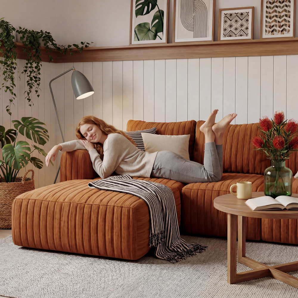 Terracotta Modular Sectional Sofa Cozy Lounging